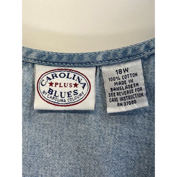 VTG Caroline Blue Plus Womens 18W Embroidery Blue Jean Sleeveless Slit Dress - Picture 3 of 8